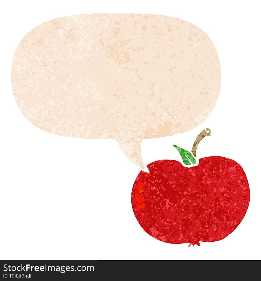 cartoon apple and speech bubble in retro textured style