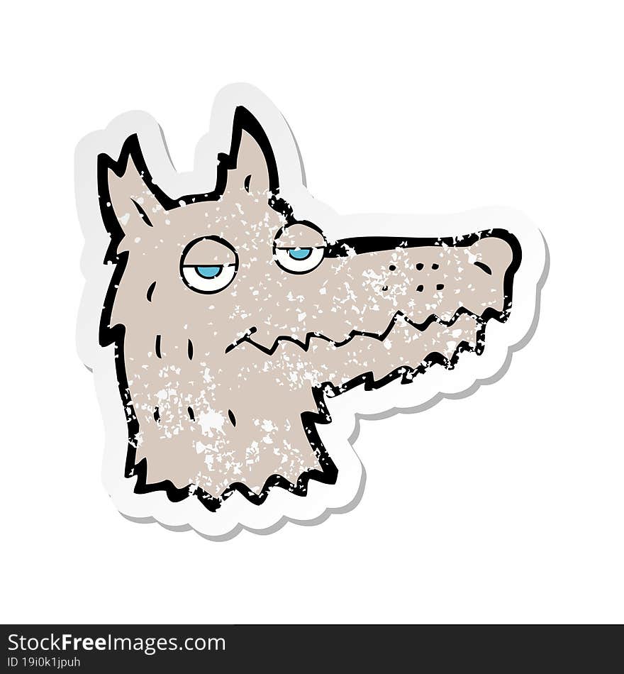 retro distressed sticker of a cartoon wolf head