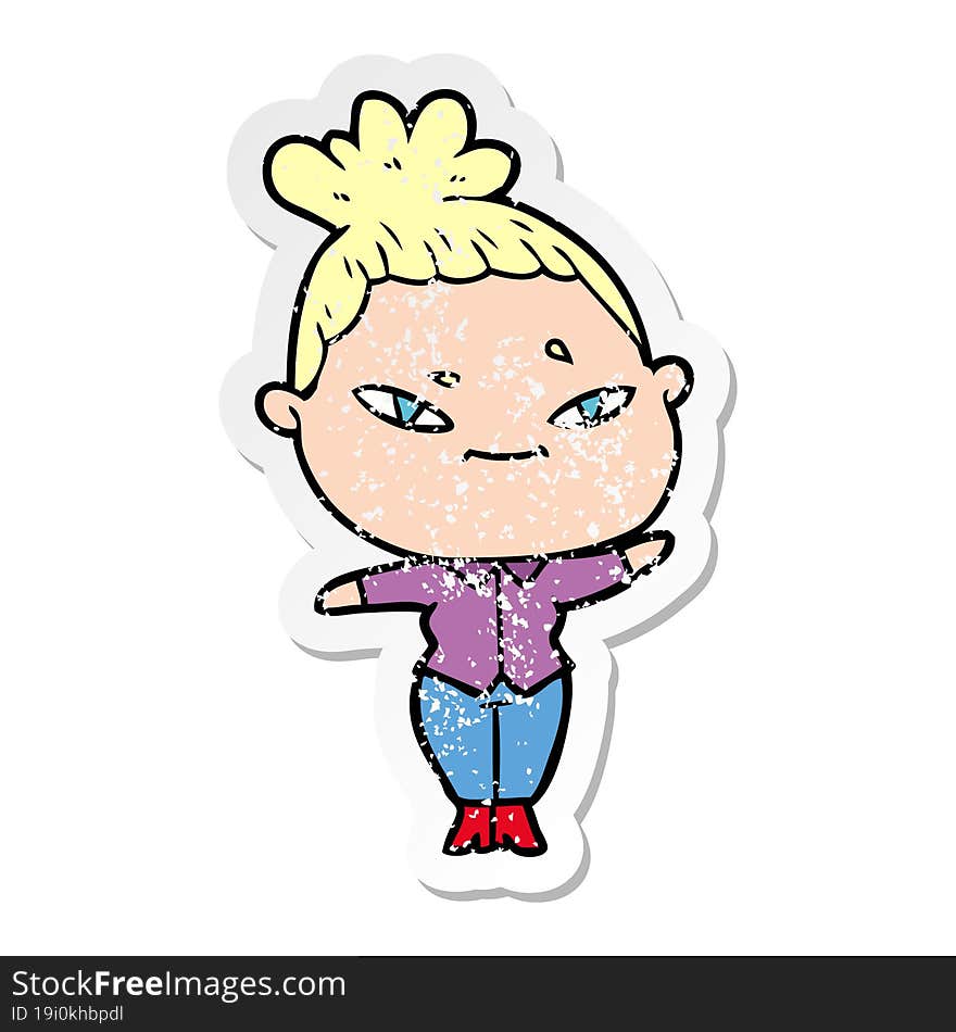 Distressed Sticker Of A Cartoon Woman