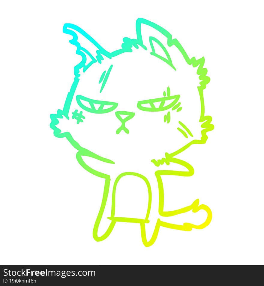 cold gradient line drawing tough cartoon cat