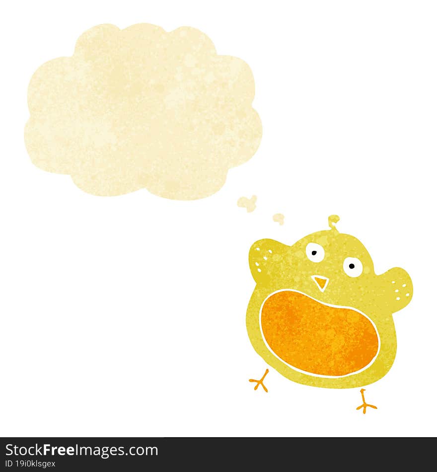 cartoon fat bird with thought bubble