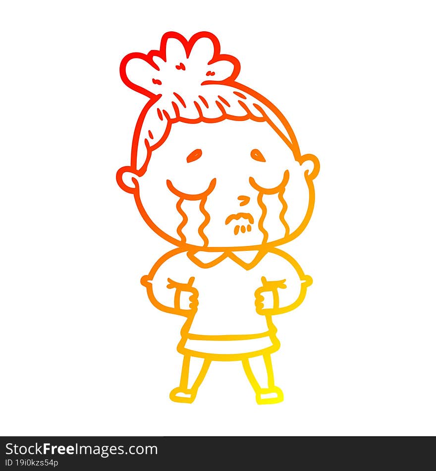 warm gradient line drawing of a cartoon crying woman