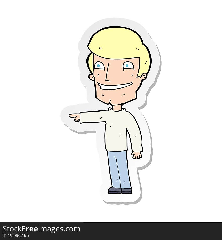 Sticker Of A Cartoon Happy Man Pointing