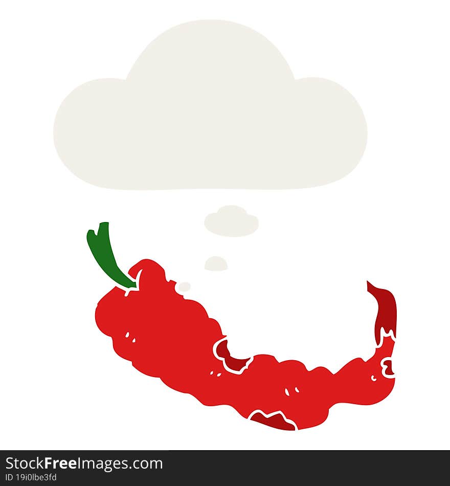 cartoon chili pepper and thought bubble in retro style