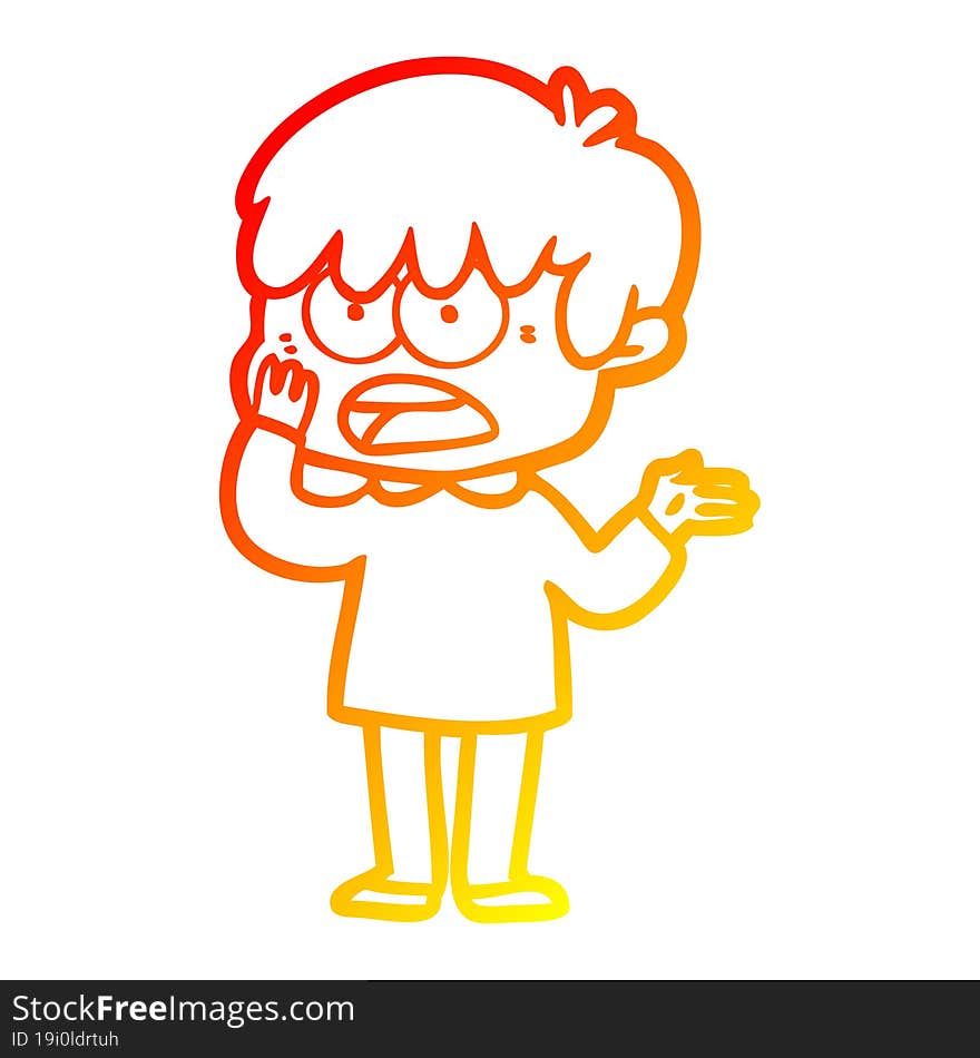 warm gradient line drawing worried cartoon boy