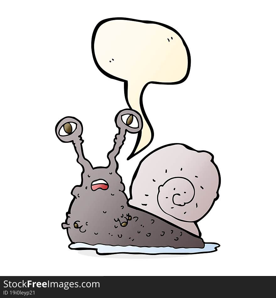 cartoon gross snail with speech bubble