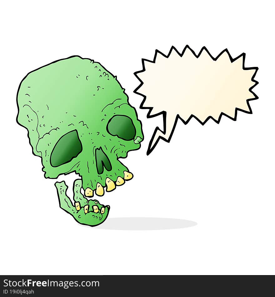 cartoon ancient spooky skull with speech bubble