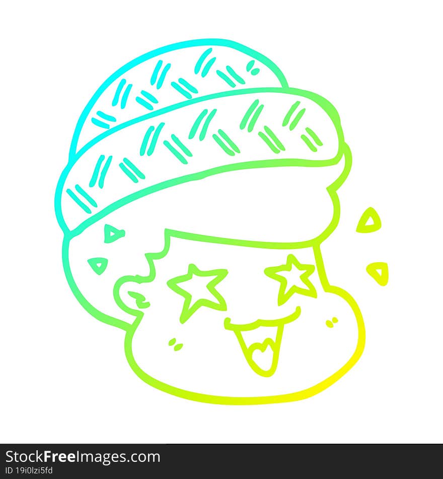 Cold Gradient Line Drawing Cartoon Boy Wearing Hat