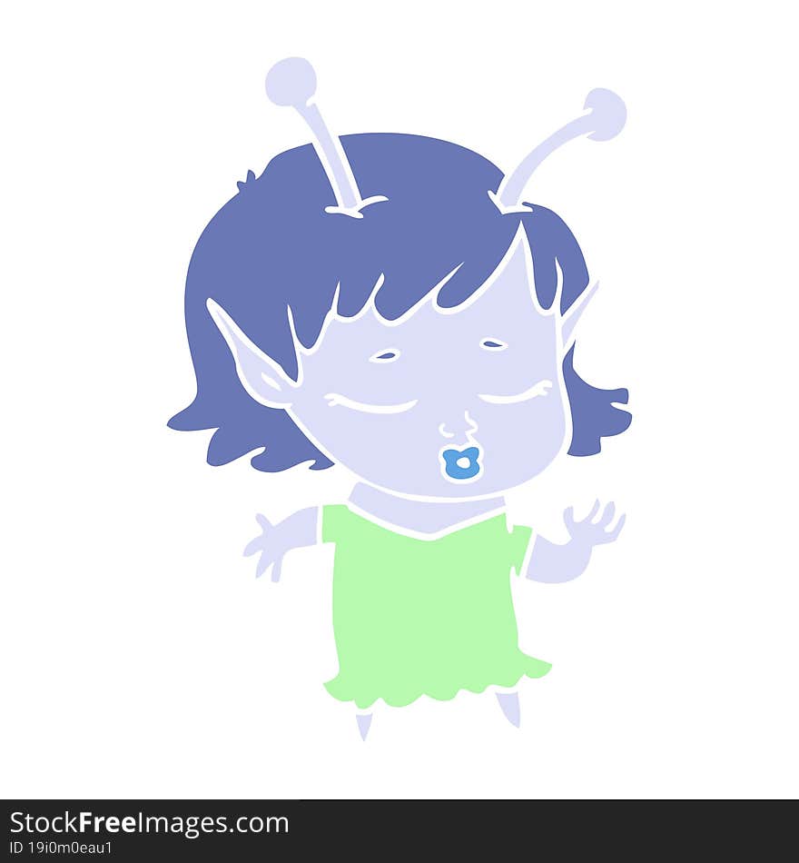 cute alien girl flat color style cartoon