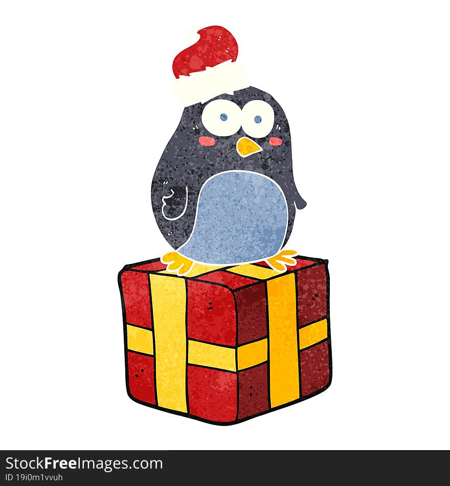 retro cartoon christmas penguin