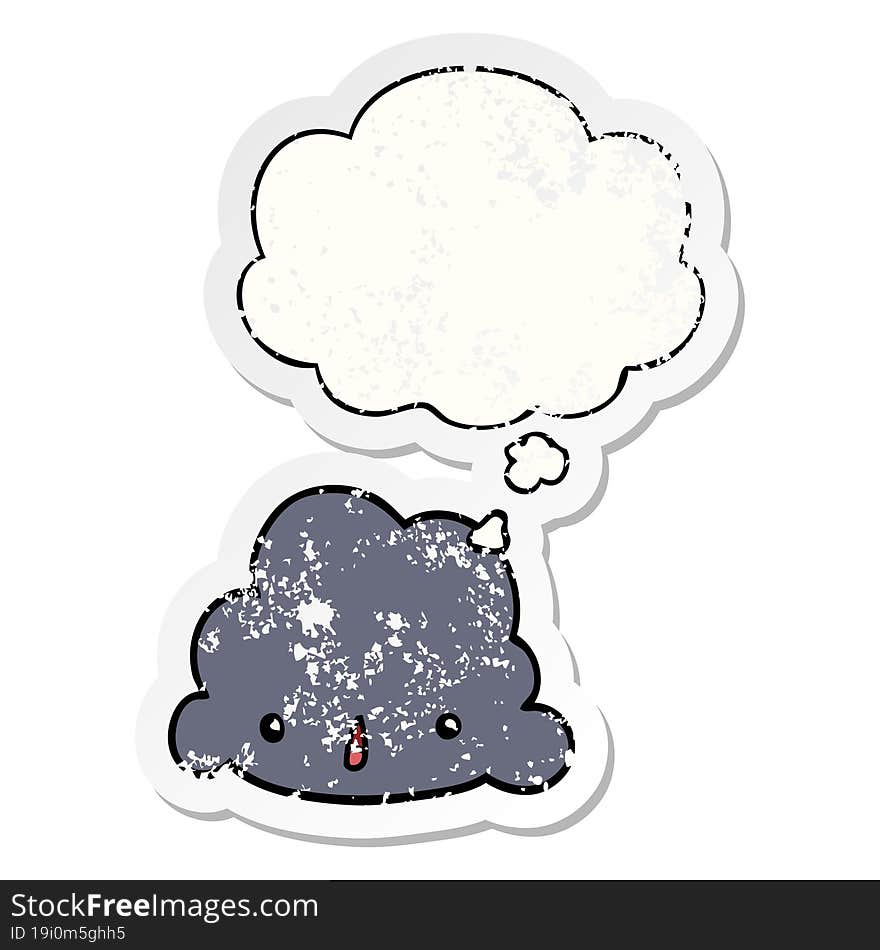 cartoon cloud and thought bubble as a distressed worn sticker