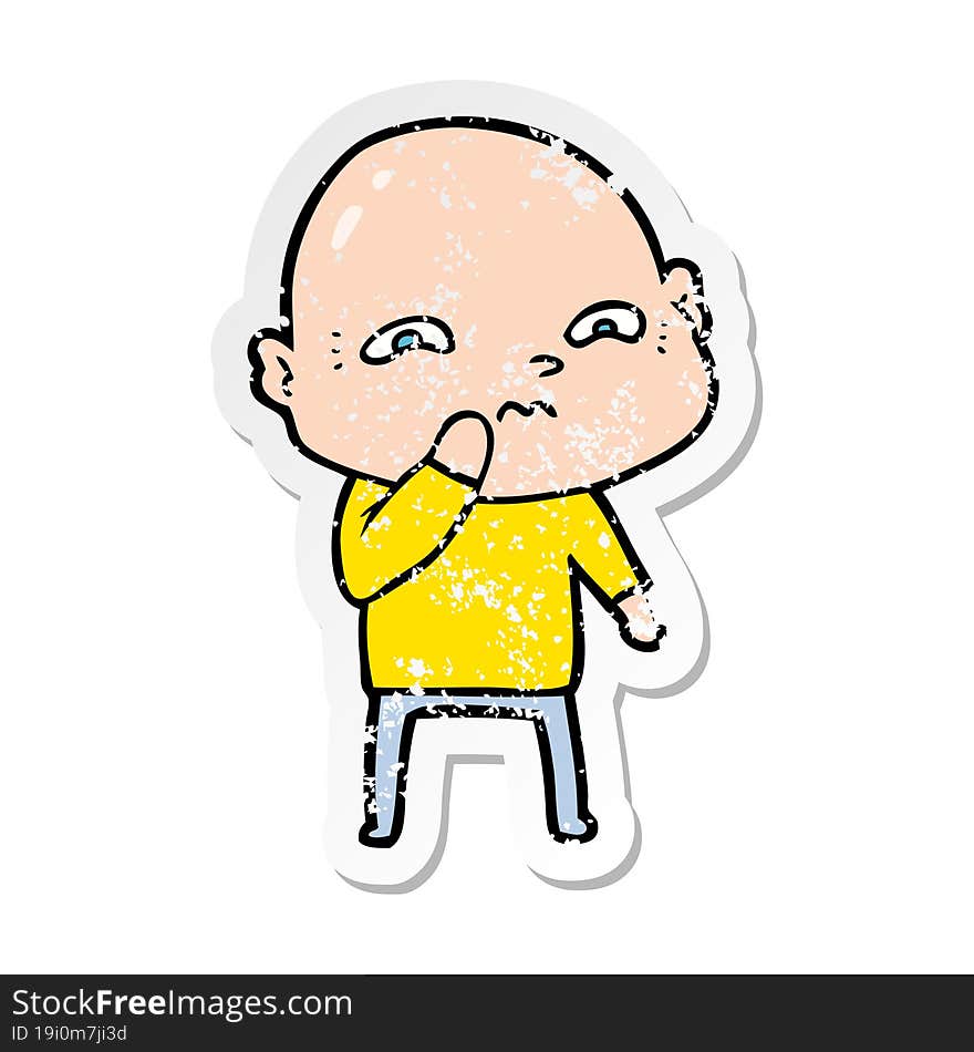 distressed sticker of a cartoon nervous man