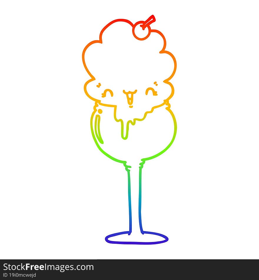 rainbow gradient line drawing cute cartoon ice cream desert