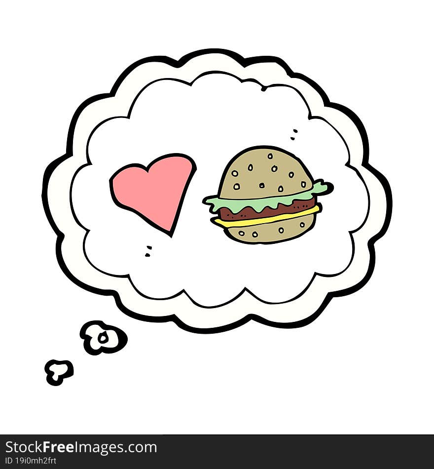 cartoon hamburger with thought bubble