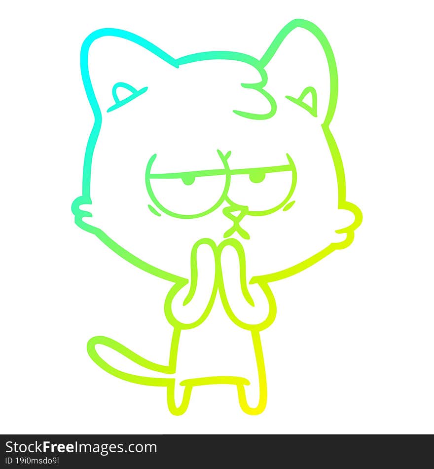 cold gradient line drawing bored cartoon cat