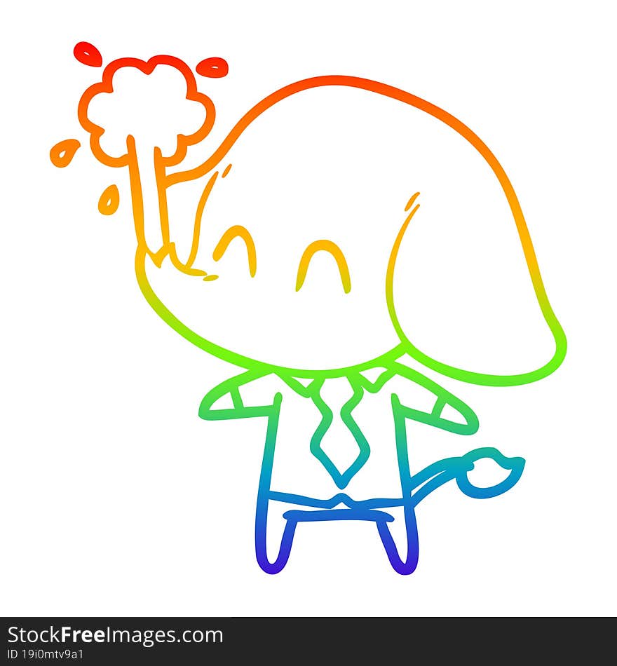 rainbow gradient line drawing cute cartoon elephant spouting water