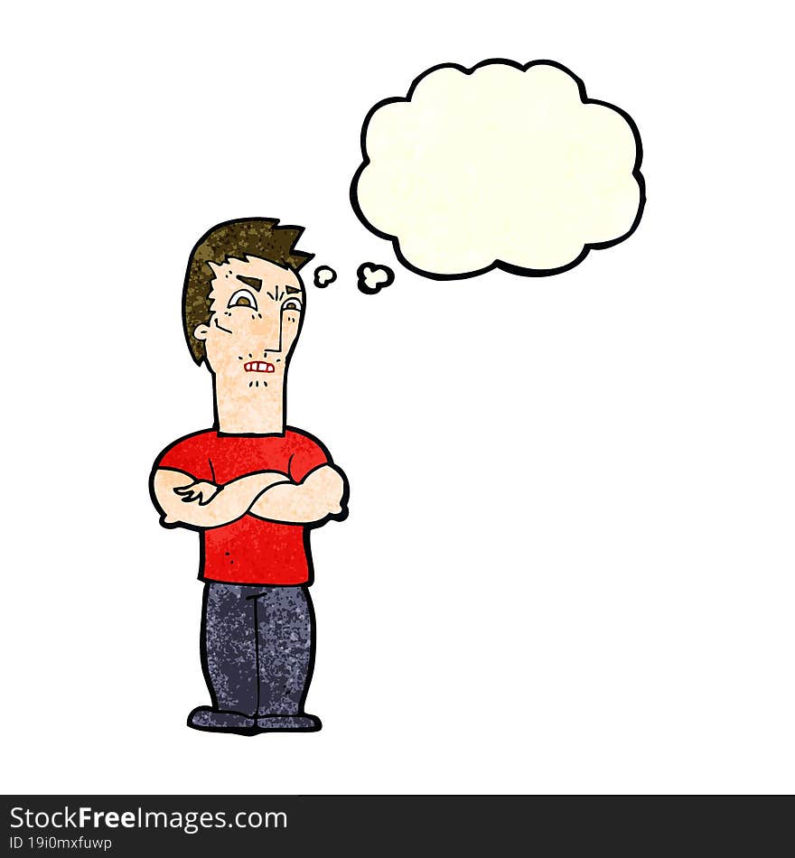 Cartoon Annoyed Man With Folded Arms With Thought Bubble