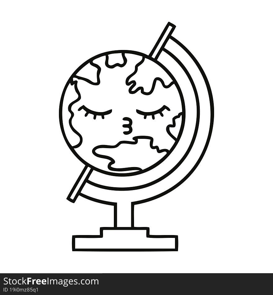 Line Drawing Cartoon Globe Of The World