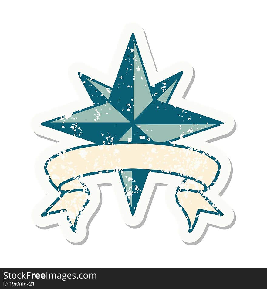 grunge sticker with banner of a star