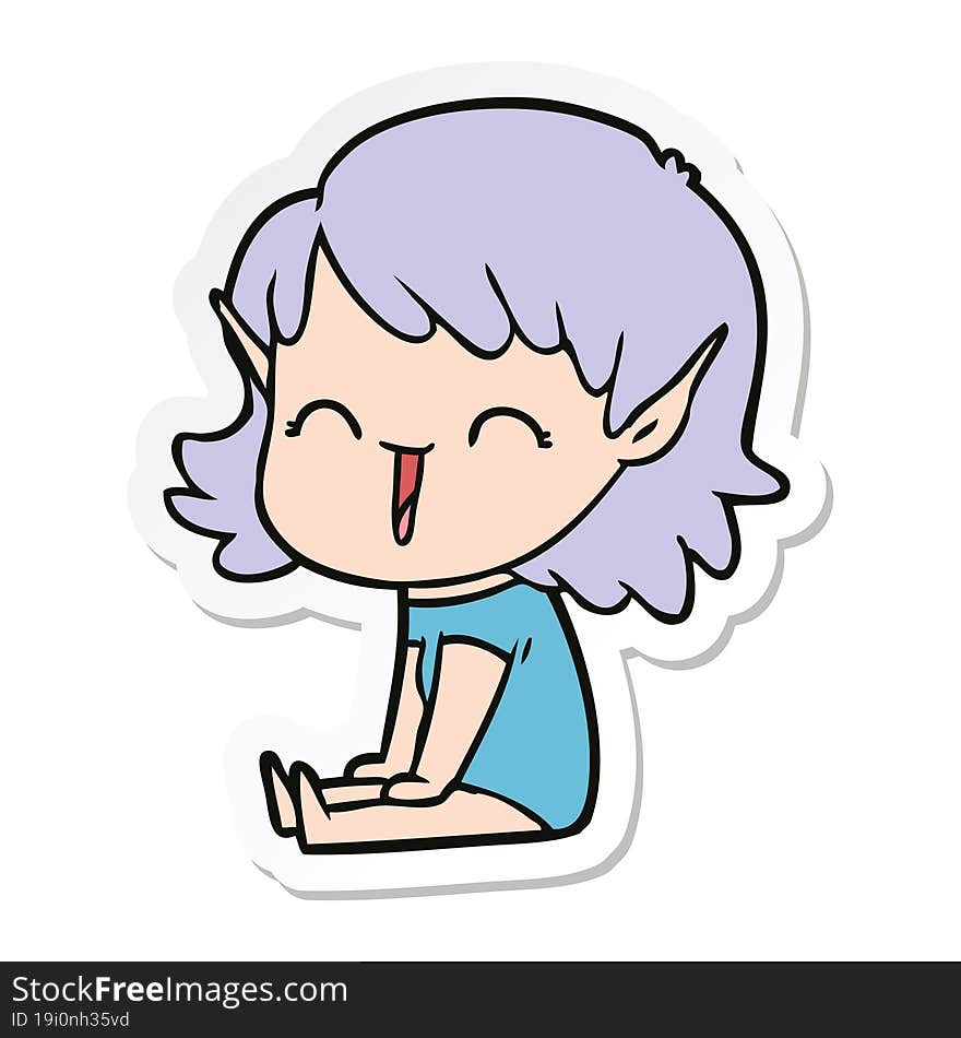 Sticker Of A Cartoon Elf Girl