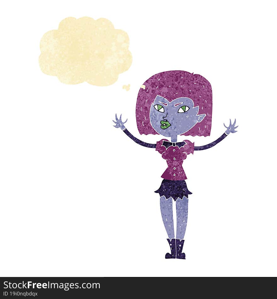 cartoon vampire girl with thought bubble