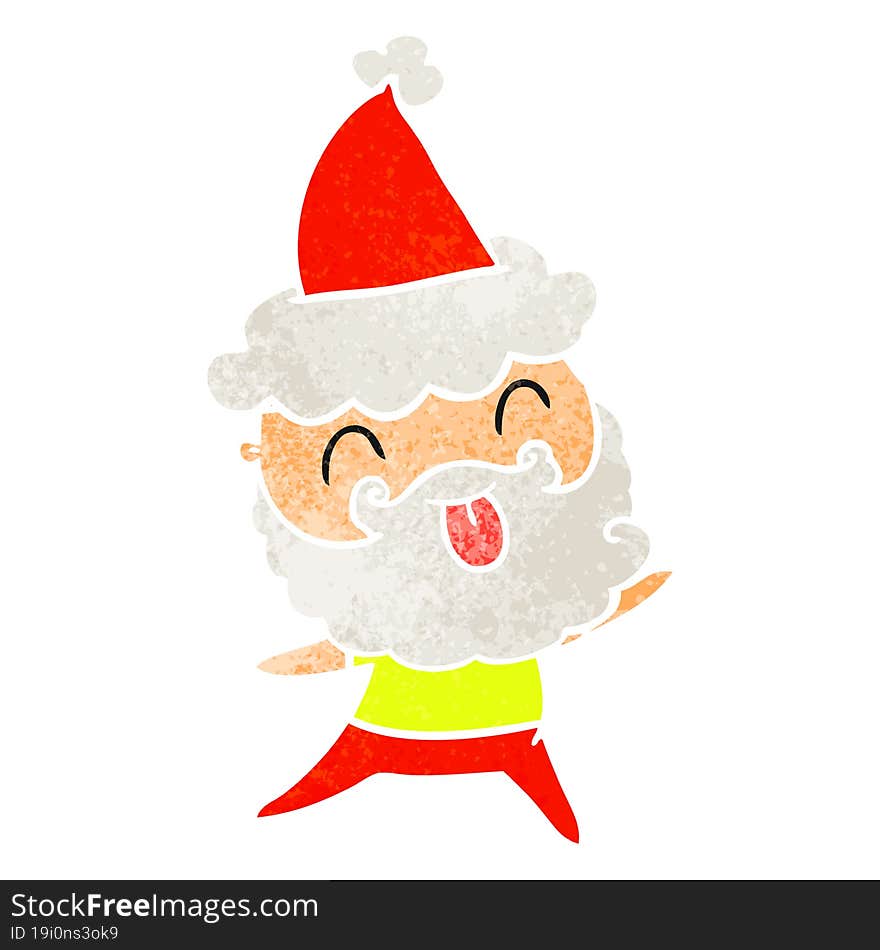 man with beard sticking out tongue wearing santa hat