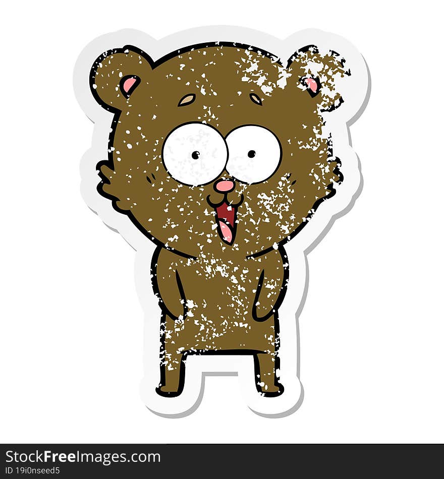 distressed sticker of a laughing teddy  bear cartoon