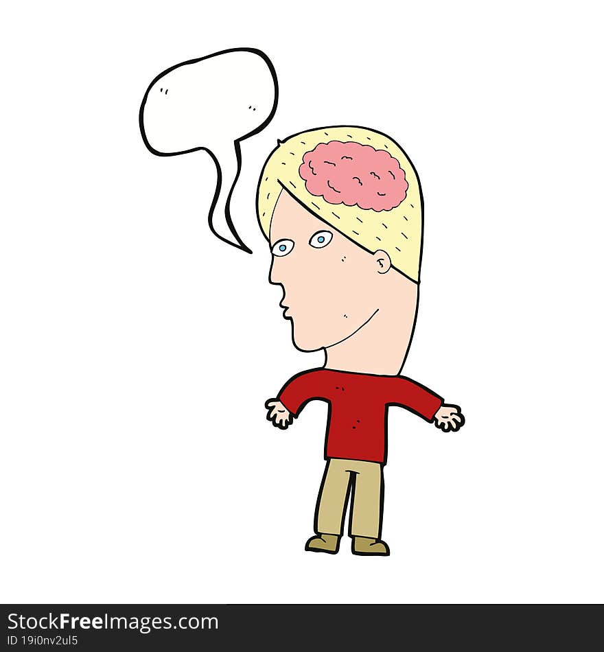 cartoon man with brain symbol with speech bubble