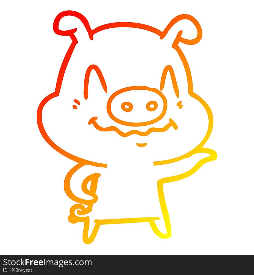 warm gradient line drawing of a nervous cartoon pig