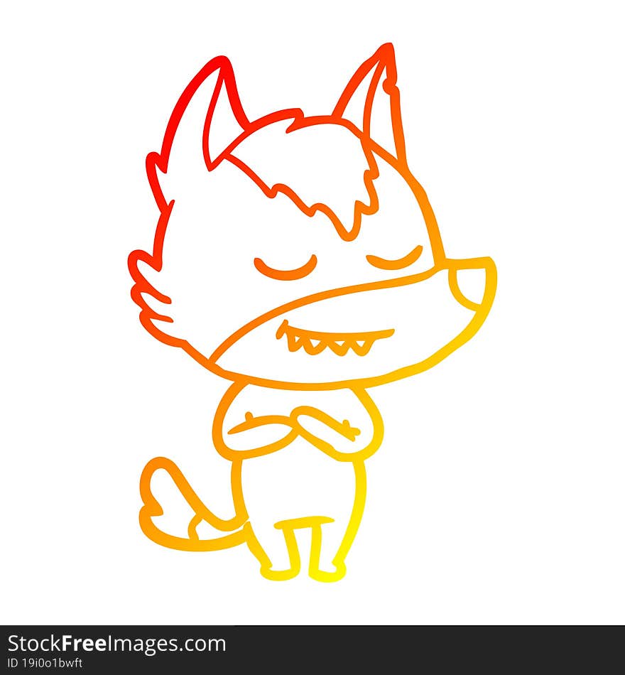 warm gradient line drawing friendly cartoon wolf