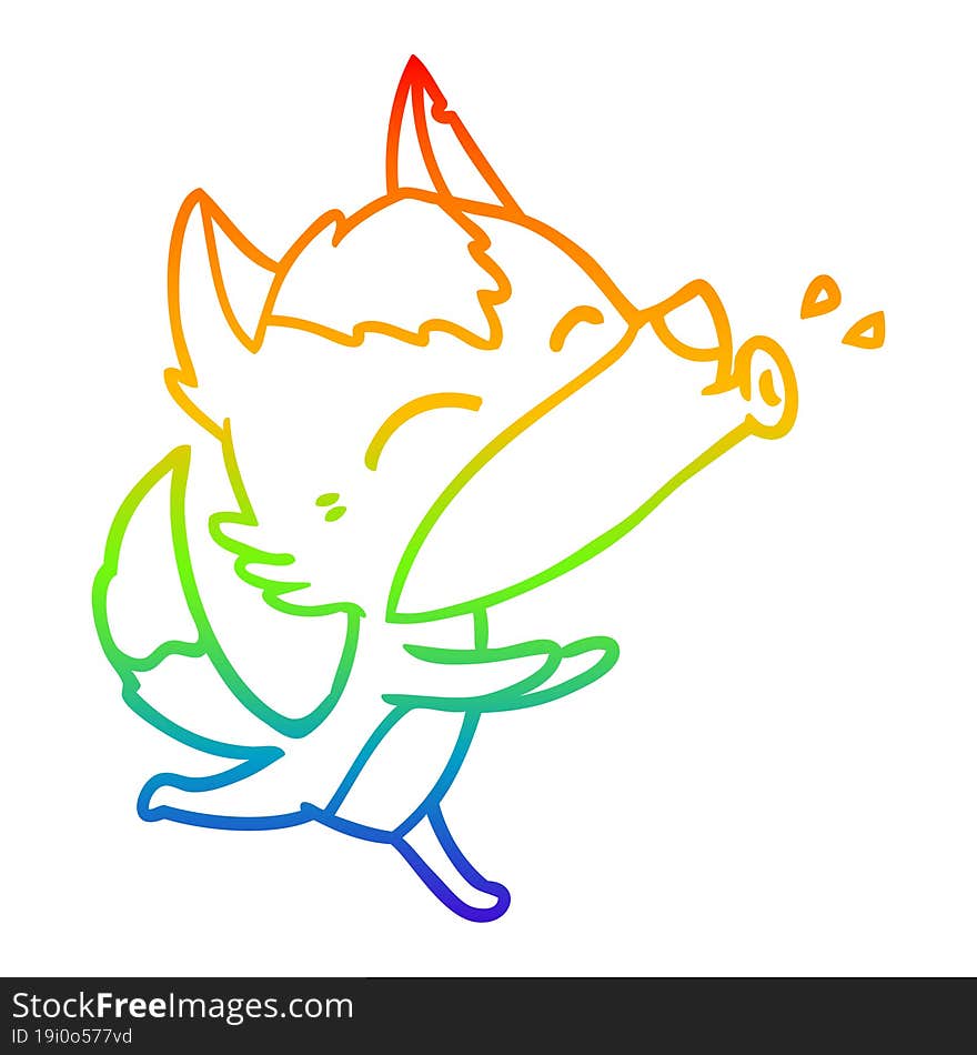 Rainbow Gradient Line Drawing Howling Wolf Cartoon