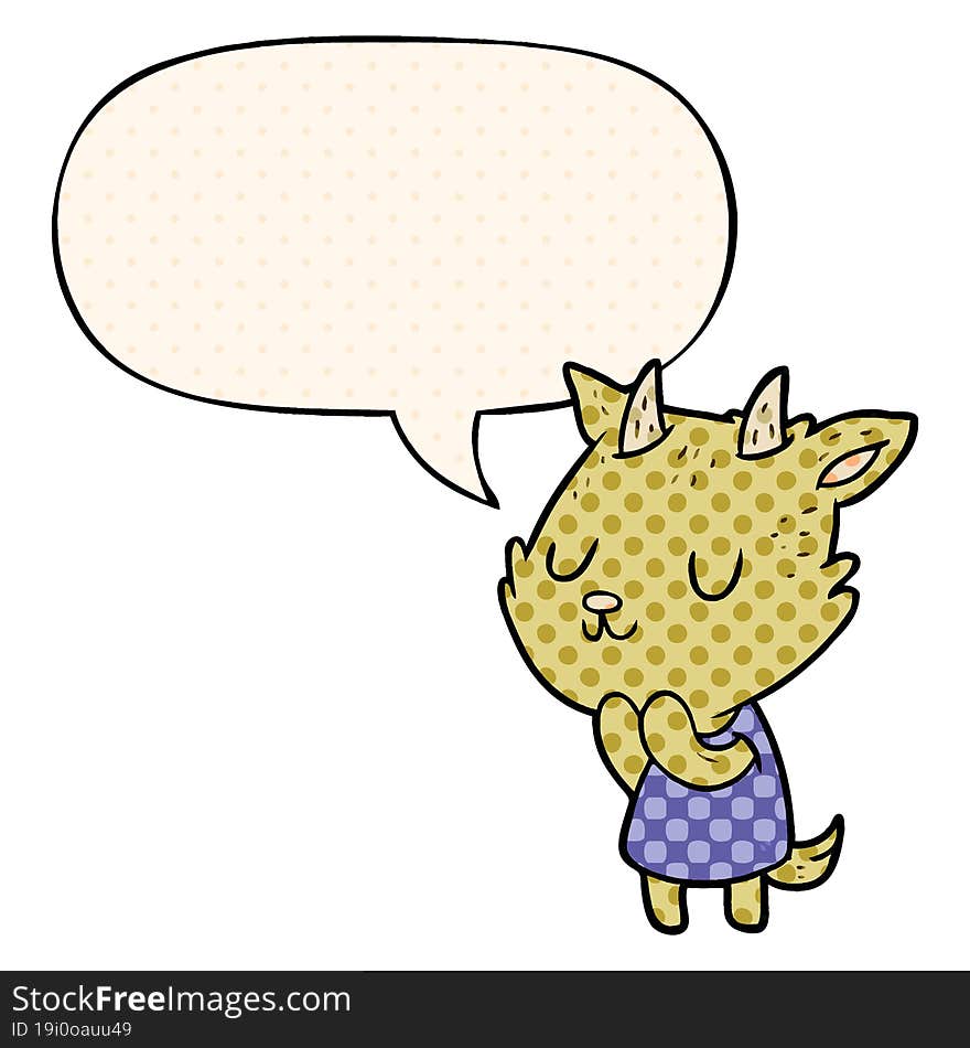 cute cartoon goat with speech bubble in comic book style