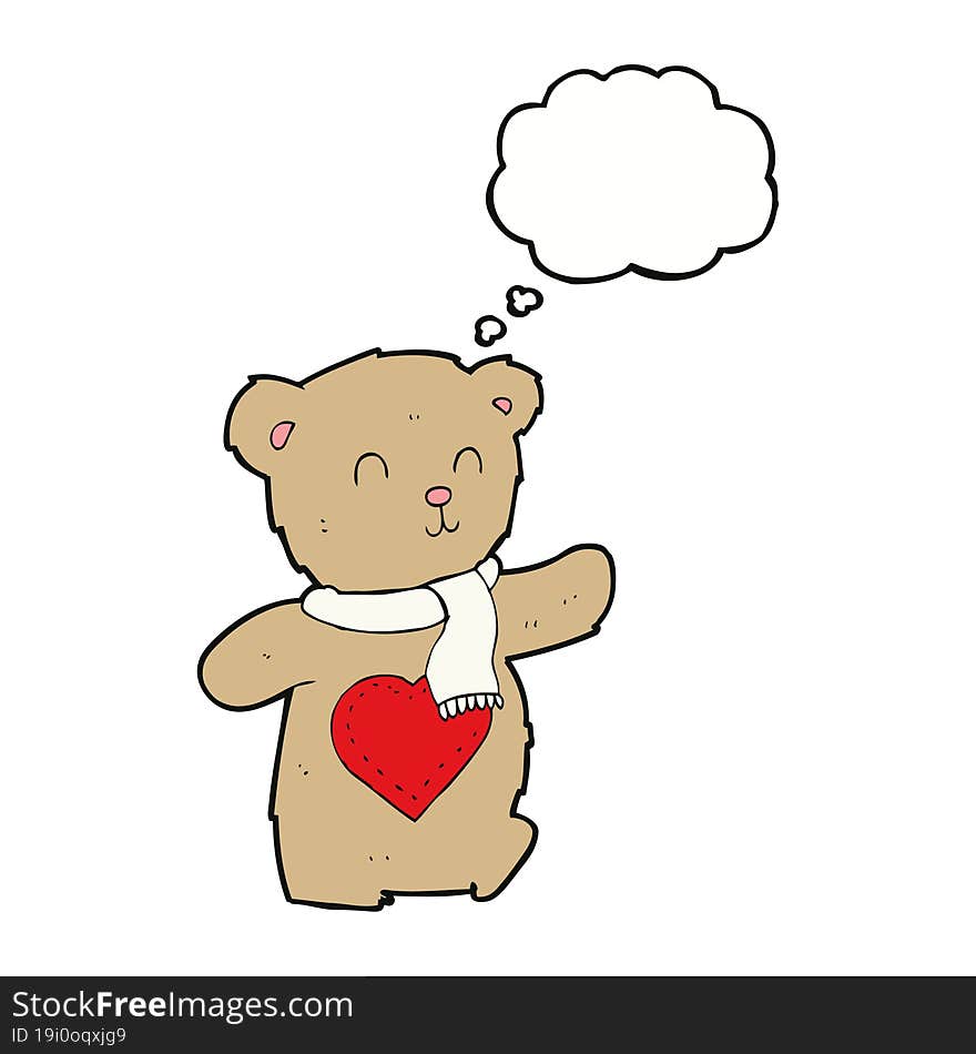 Cartoon Teddy Bear With Love Heart With Thought Bubble