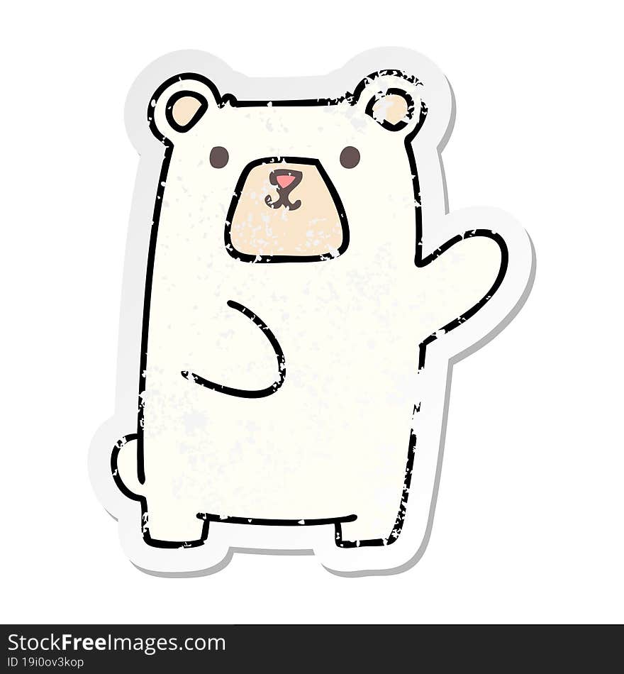 distressed sticker of a quirky hand drawn cartoon polar bear