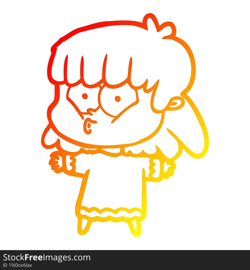 warm gradient line drawing cartoon whistling girl