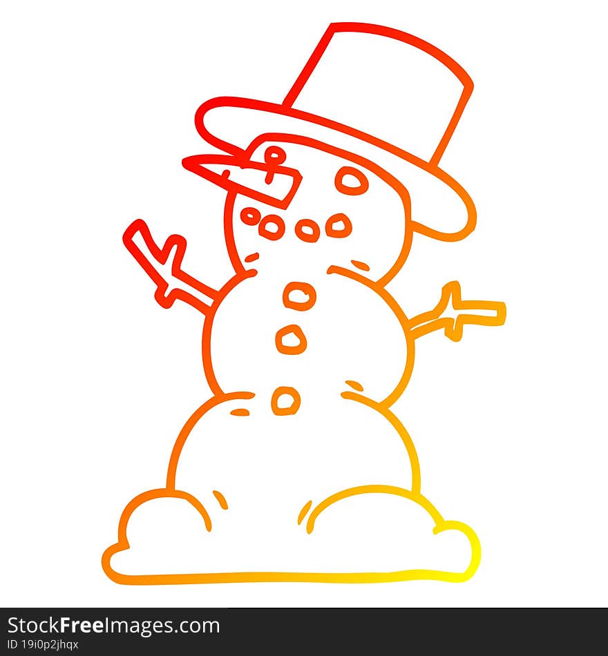 warm gradient line drawing cartoon snowman