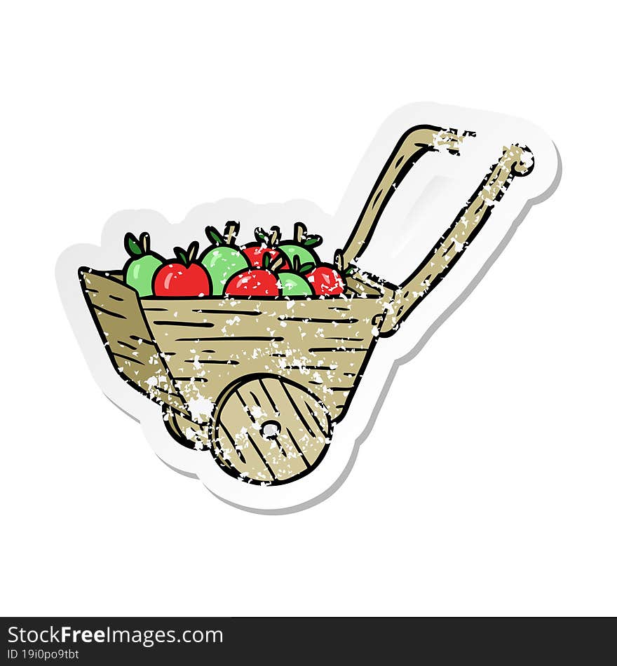 distressed sticker of a cartoon apple cart