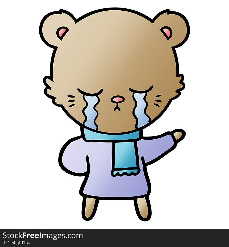 crying cartoon bear wearing winter clothes. crying cartoon bear wearing winter clothes