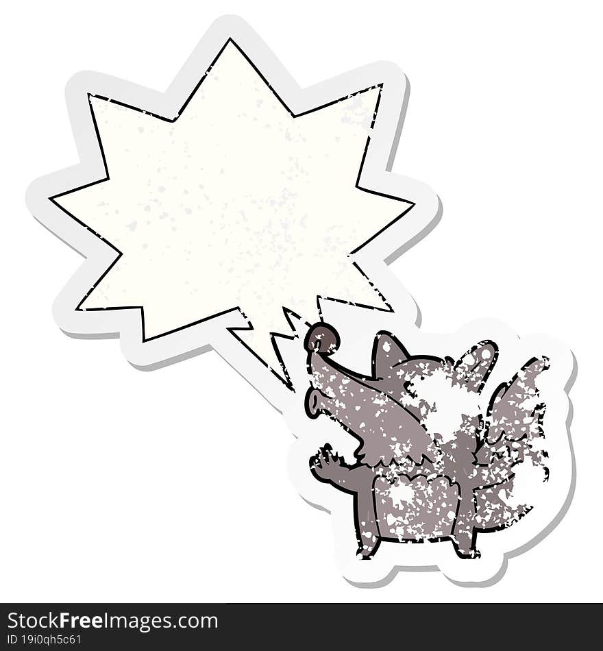 cartoon halloween werewolf howling and speech bubble distressed sticker