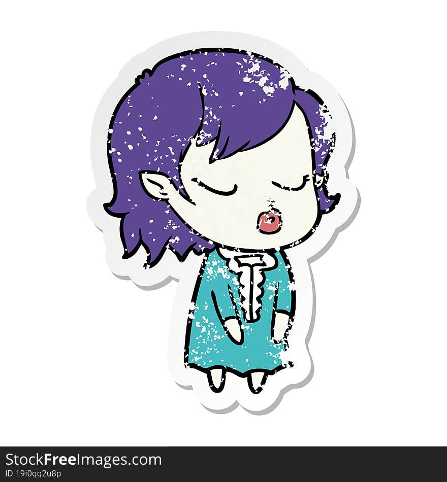 distressed sticker of a cute cartoon vampire girl