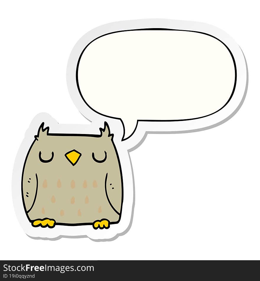 Cute Cartoon Owl And Speech Bubble Sticker