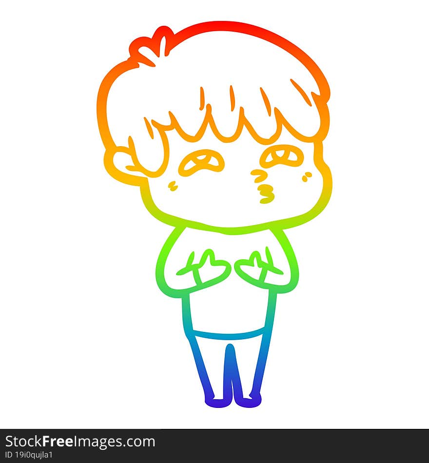 rainbow gradient line drawing cartoon curious man