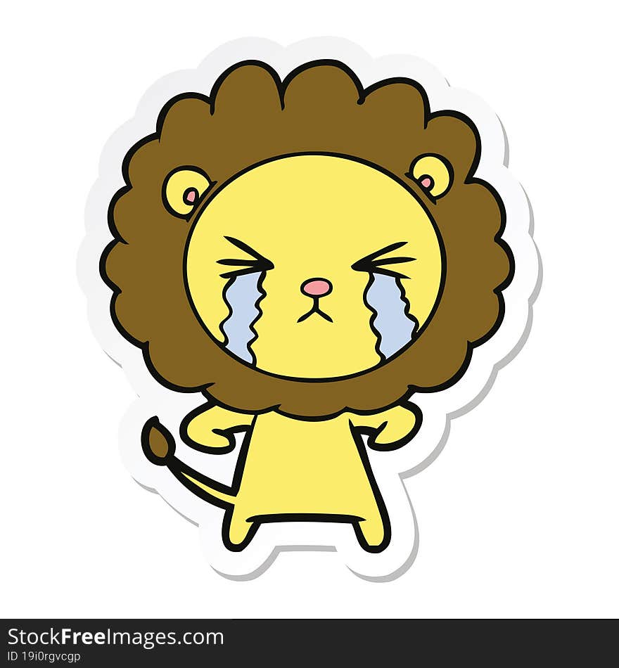 sticker of a cartoon crying lion