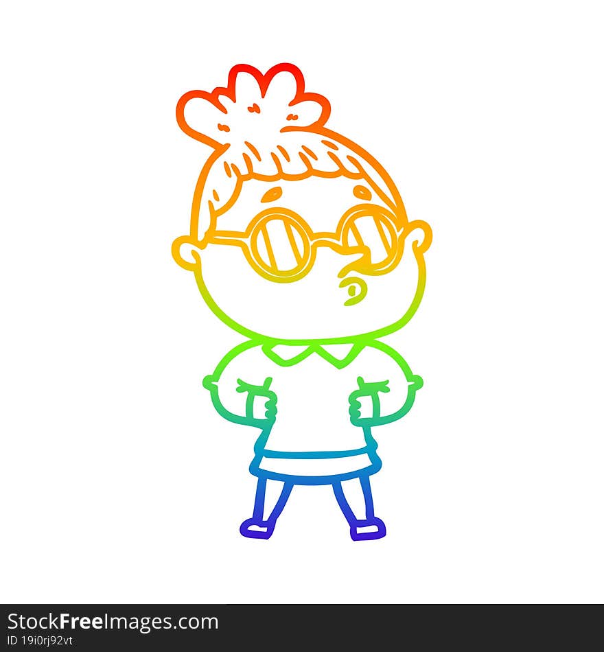 rainbow gradient line drawing cartoon woman wearing glasses