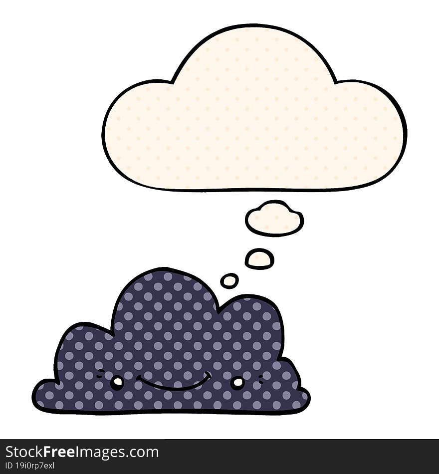 cute cartoon cloud and thought bubble in comic book style