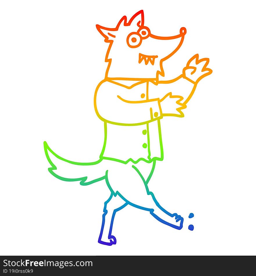 rainbow gradient line drawing of a cartoon werewolf