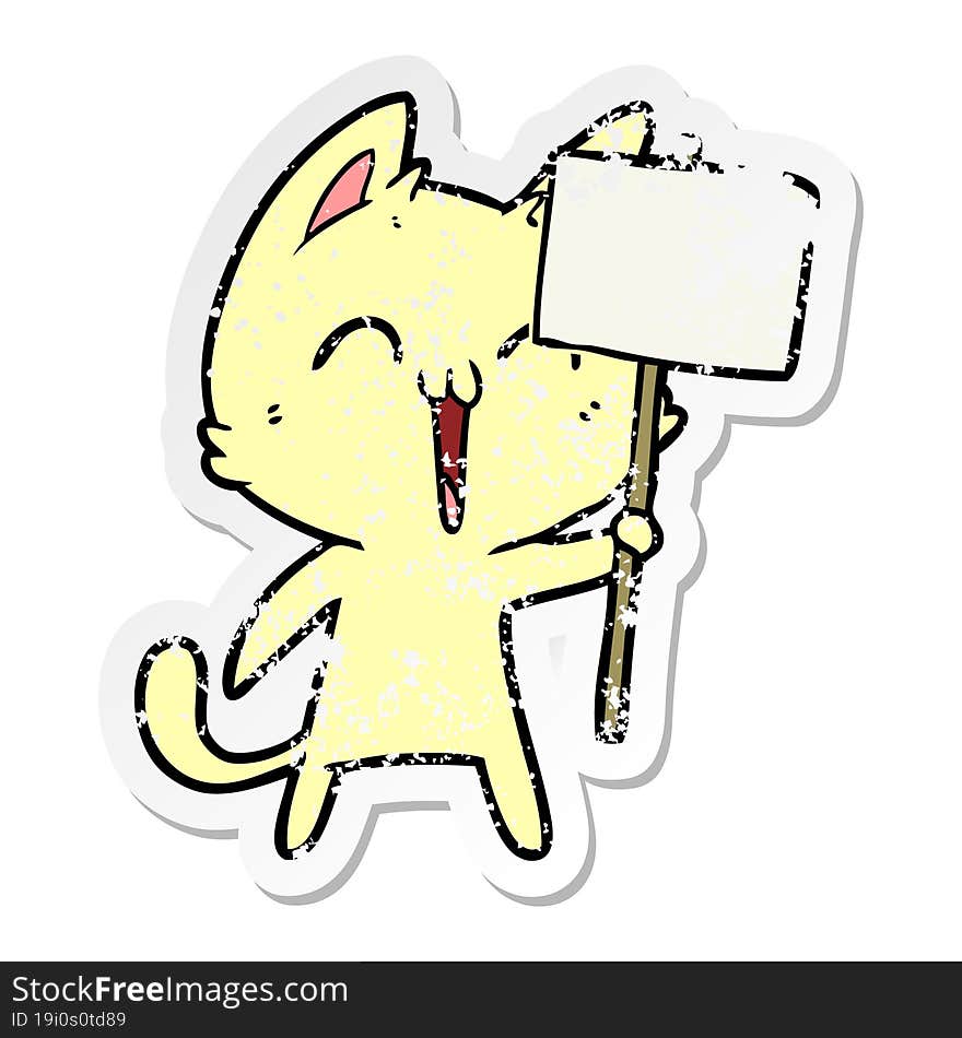 Distressed Sticker Of A Happy Cartoon Cat