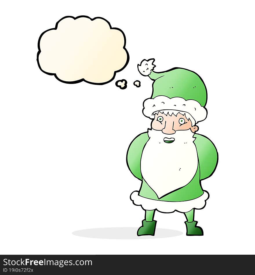 cartoon santa claus with thought bubble