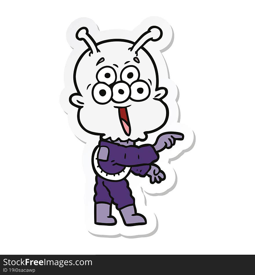 sticker of a happy cartoon alien