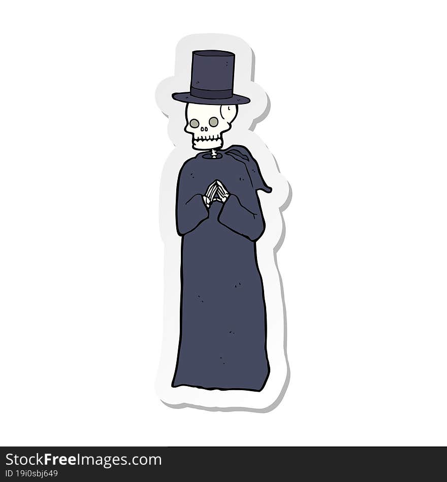 sticker of a spooky skeleton man in top hat